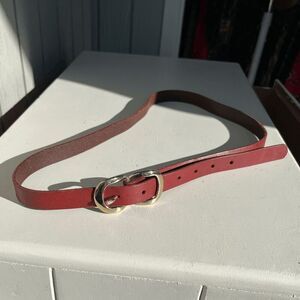 VTG Lands’ End Leather Belt Maroon Gold Buckle Boho Western Preppy Large